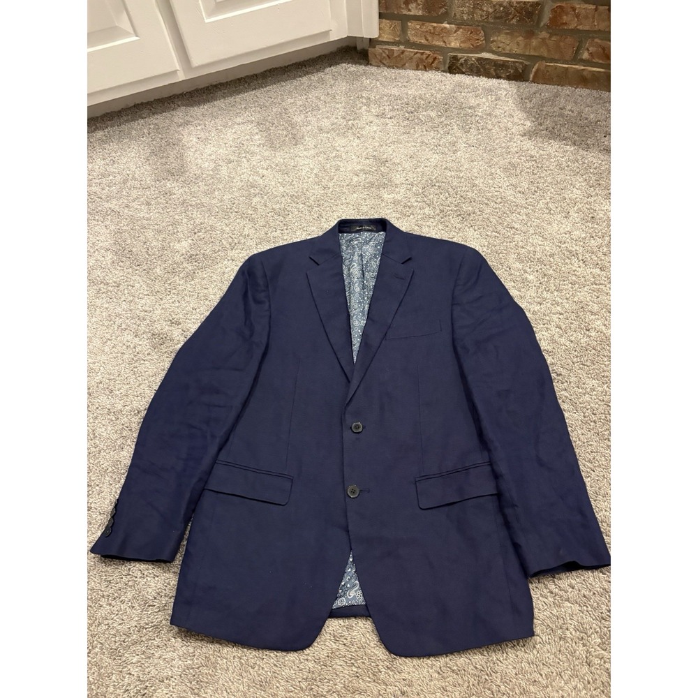 Lauren Ralph Lauren 100% Linen Blue Blazer Sport Coat Single Breast 38R Paisley